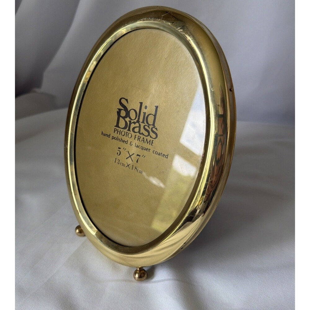 Vintage 80s 90s Brass Oval Picture Frame 5x7 Footed Hand Polished Bowon